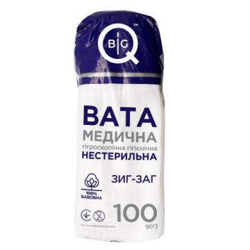 Вата медична гігієнічна нестерильна BigQ зигзагоподібна стрічка, 100 г