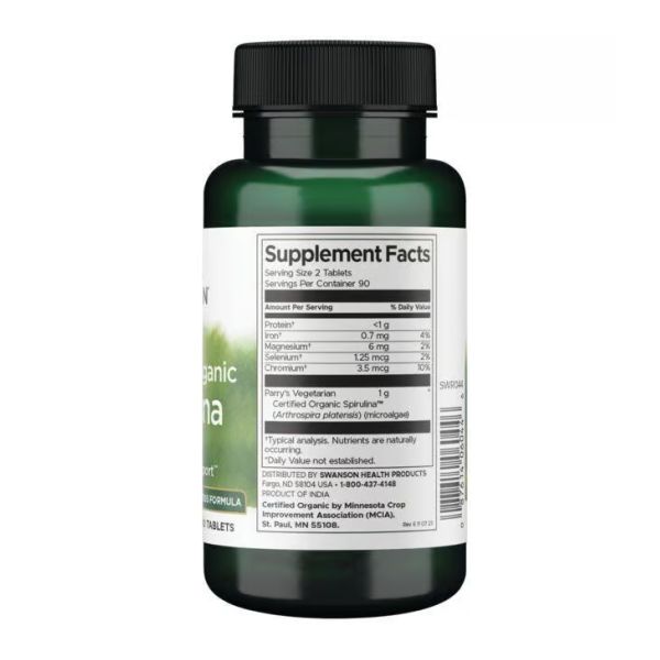 Certified Organic Spirulina 500mg - 180 таблеток