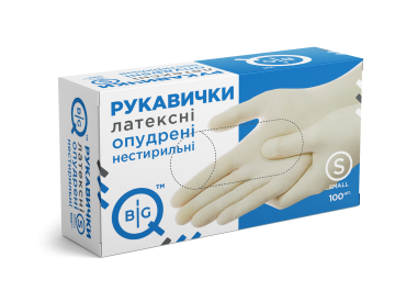 Перчатки медицинские нестерильные латексные смотровые опудренные BigQ, S, 100 шт
