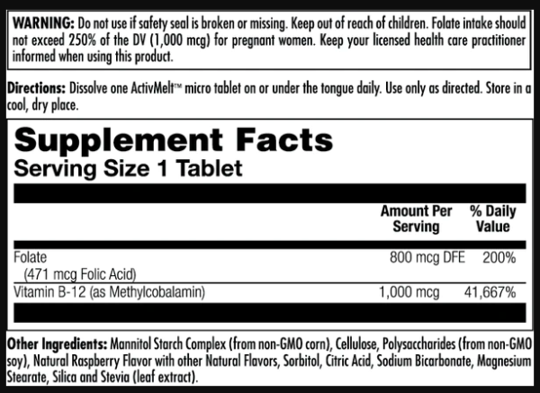 Folic Acid Methyl B-12 800mcg Raspberry - 60 таблеток