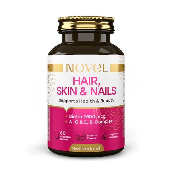 Вітаміни жувальні для зміцнення волосся, шкіри та нігтів / Hair, Skin and Nails 60 шт NOVEL