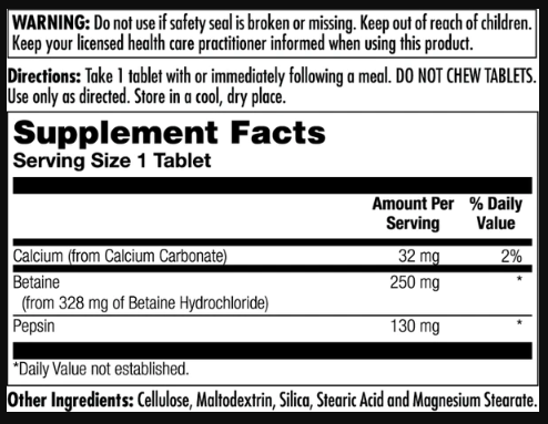 Betaine HCl Plus 250mg - 100 таблеток