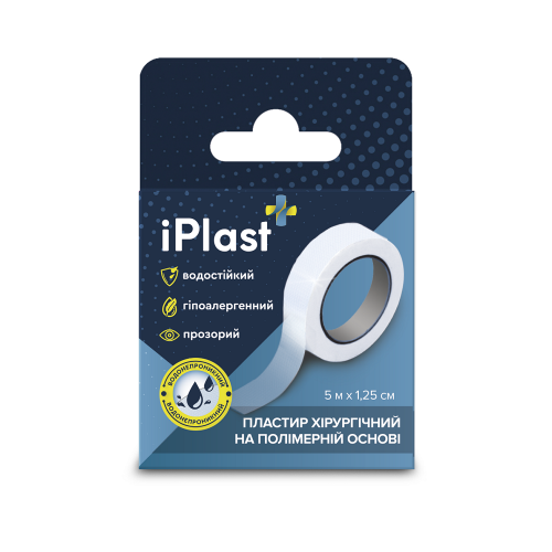 Пластырь iPlast хирургический на полимерной основе 5 м х 1,25 см, белого цвета