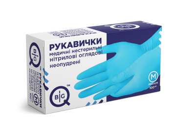 Перчатки медицинские нестерильные нитриловые смотровые неопудренные BigQ, M, 100 шт