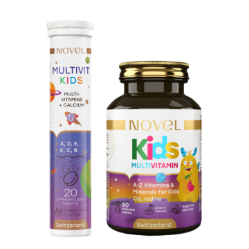 Набір жувальних вітамінів Kids Multivitamin + Шипучі вітаміни Multivit Kids NOVEL
