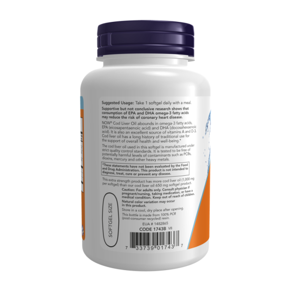 Масло трески печени / Cod Liver Oil 1000 мг NOW